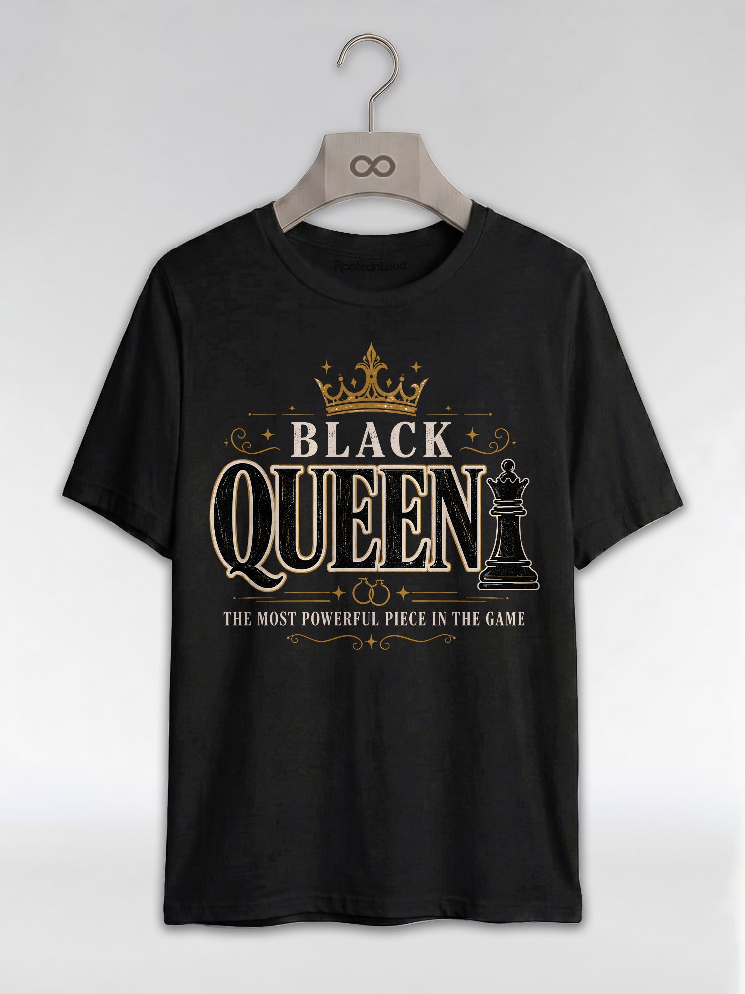 Black Queen The Most Powerful Piece: Chess Empowerment Graphic T-Shirt - RootednLoud