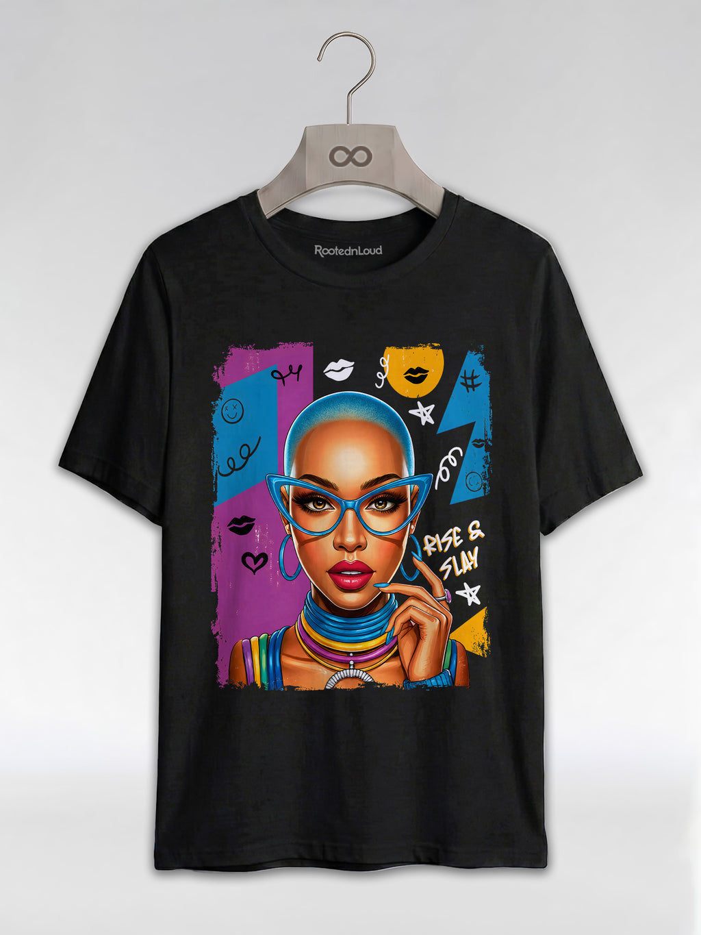 Rise & Slay: 90s Retro Pop Art Black Queen Graphic T-Shirt - RootednLoud