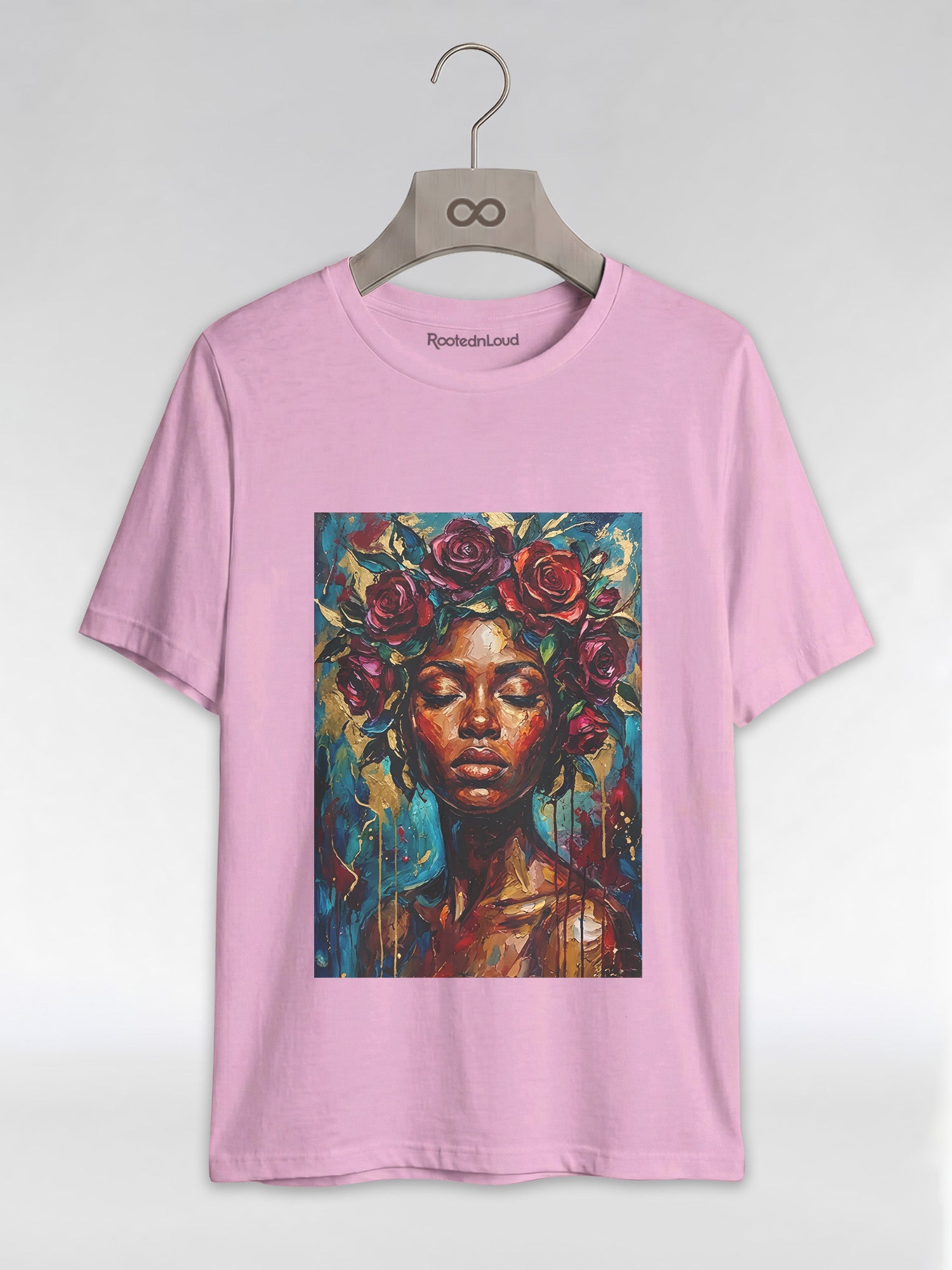 Painted Queen: Oil Painting Floral Black Woman Graphic T-Shirt - RootednLoud