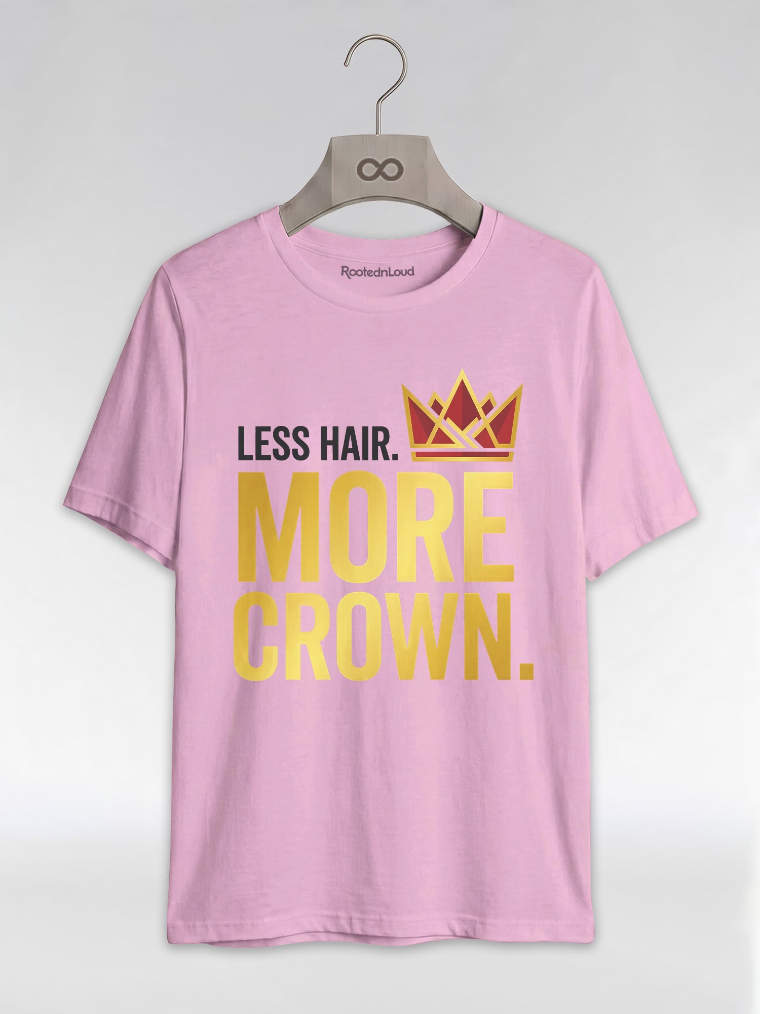 Bald & Proud: Less Hair More Crown Golden Typography Graphic T-Shirt - RootednLoud
