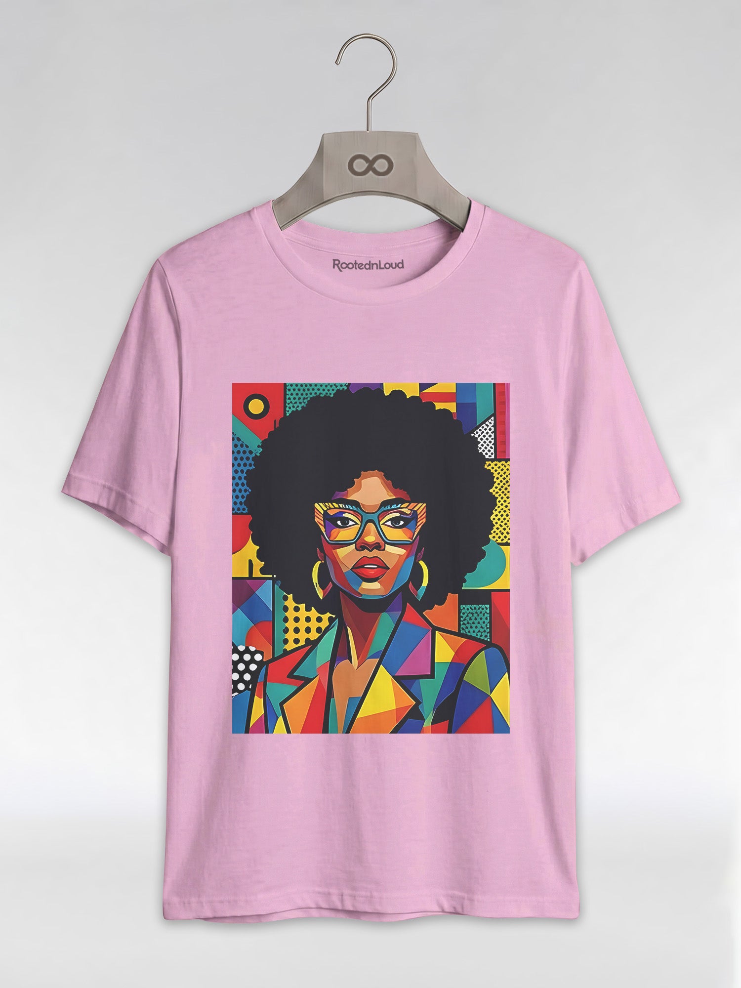 Black Queen Pop Art: Geometric Afro Portrait Graphic T-Shirt - RootednLoud