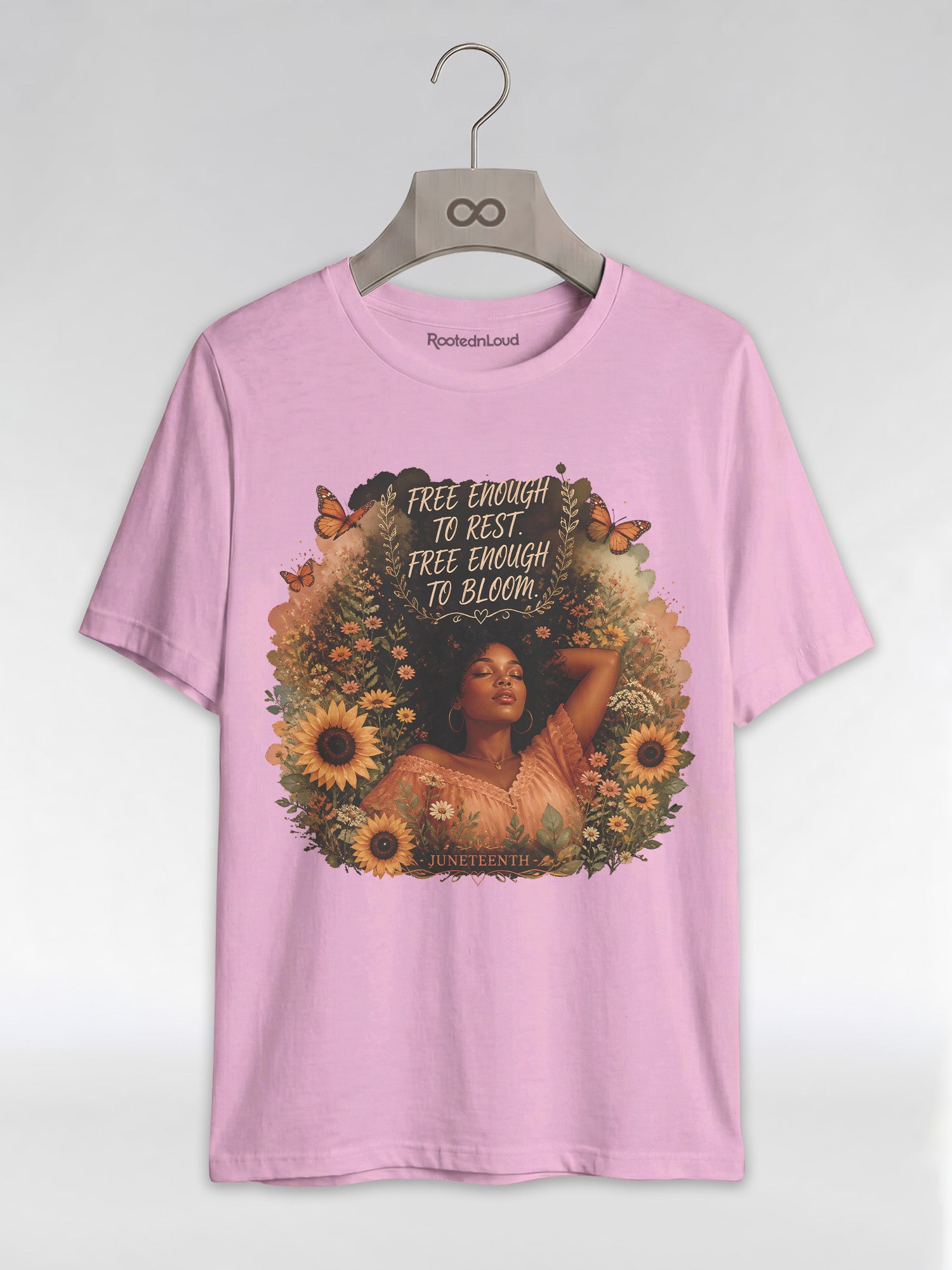 Free Enough To Rest: Juneteenth Floral Melanin Queen Graphic T-Shirt - RootednLoud