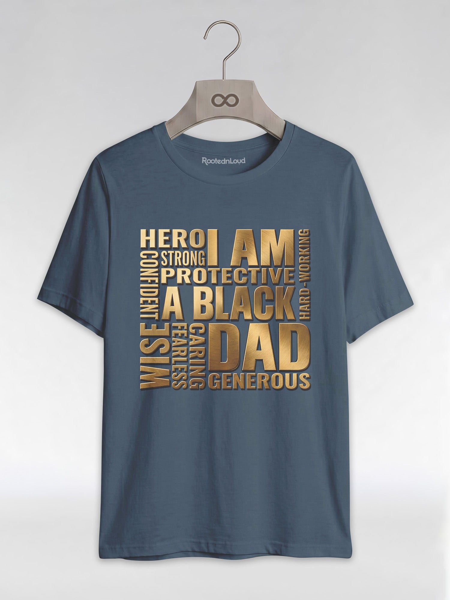 I Am A Black Dad: Golden Typography Empowerment Graphic T-Shirt - RootednLoud