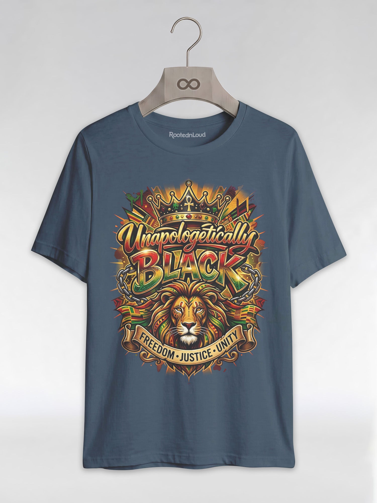 Unapologetically Black Lion Crown: Pan-African Pride Graphic T-Shirt - RootednLoud