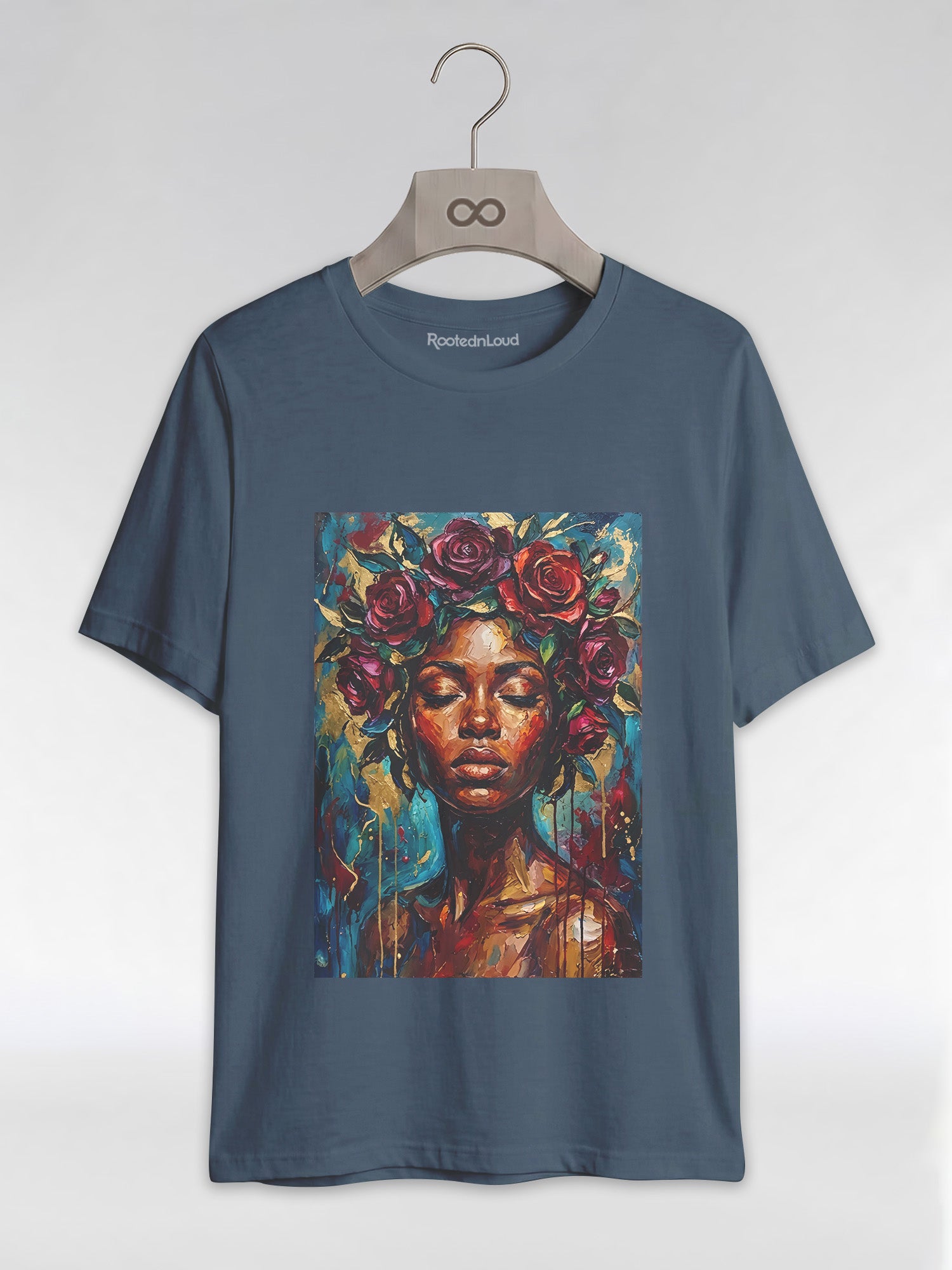 Painted Queen: Oil Painting Floral Black Woman Graphic T-Shirt - RootednLoud