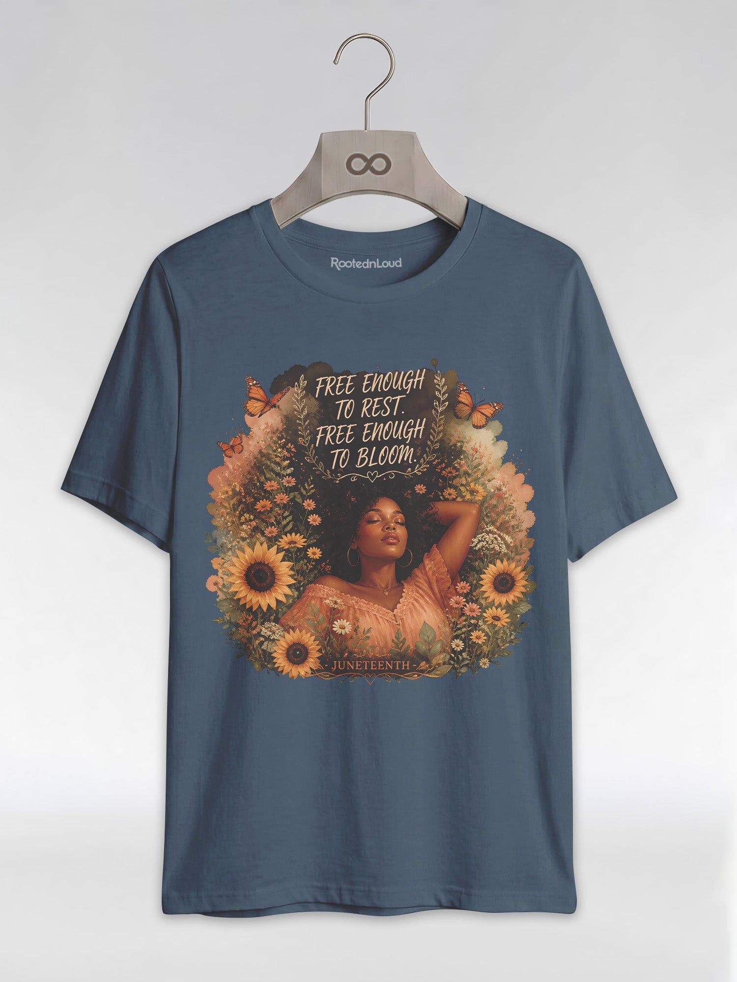 Free Enough To Rest: Juneteenth Floral Melanin Queen Graphic T-Shirt - RootednLoud