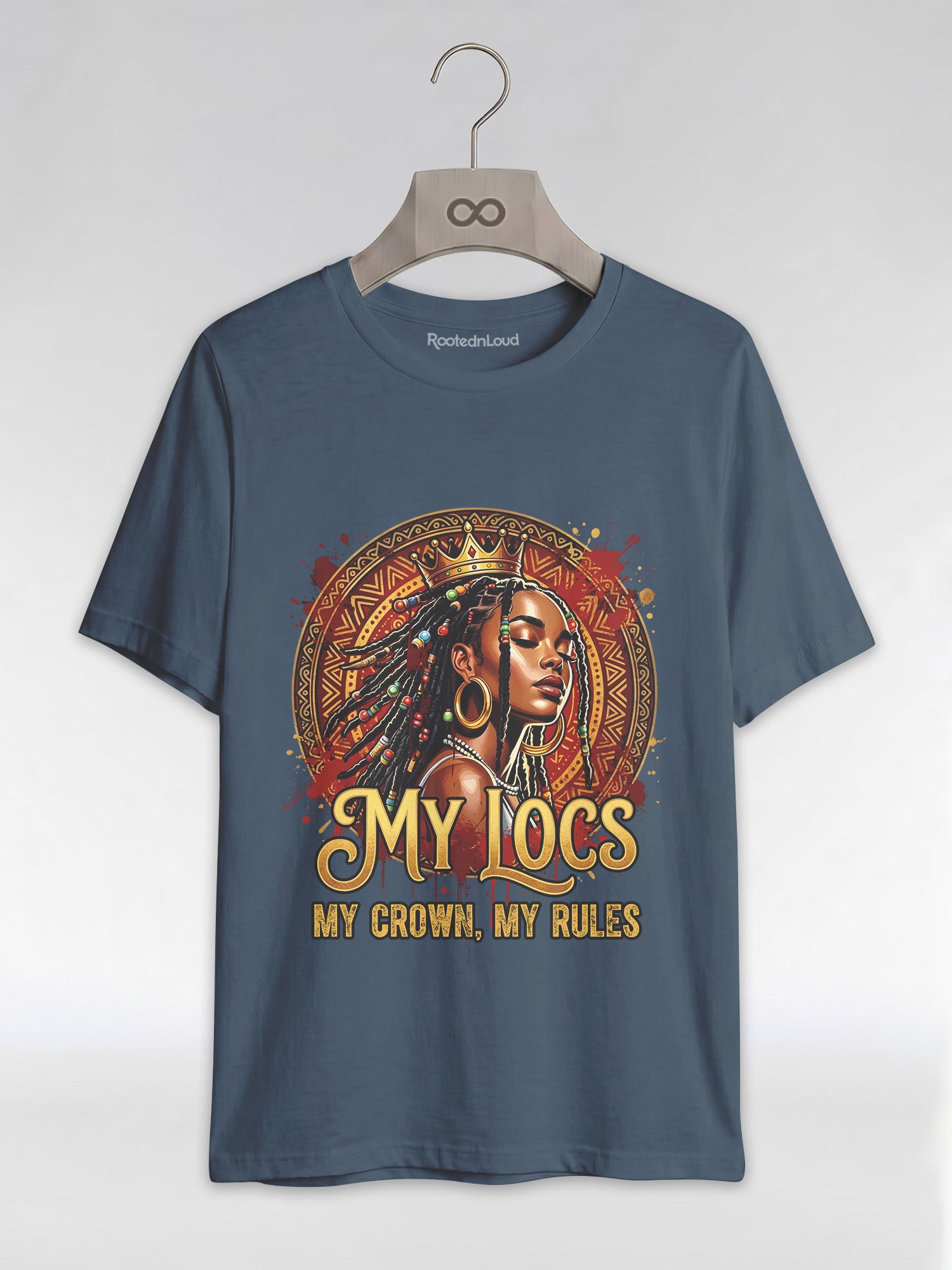 My Locs My Crown: Regal Black Queen Graphic T-Shirt - RootednLoud