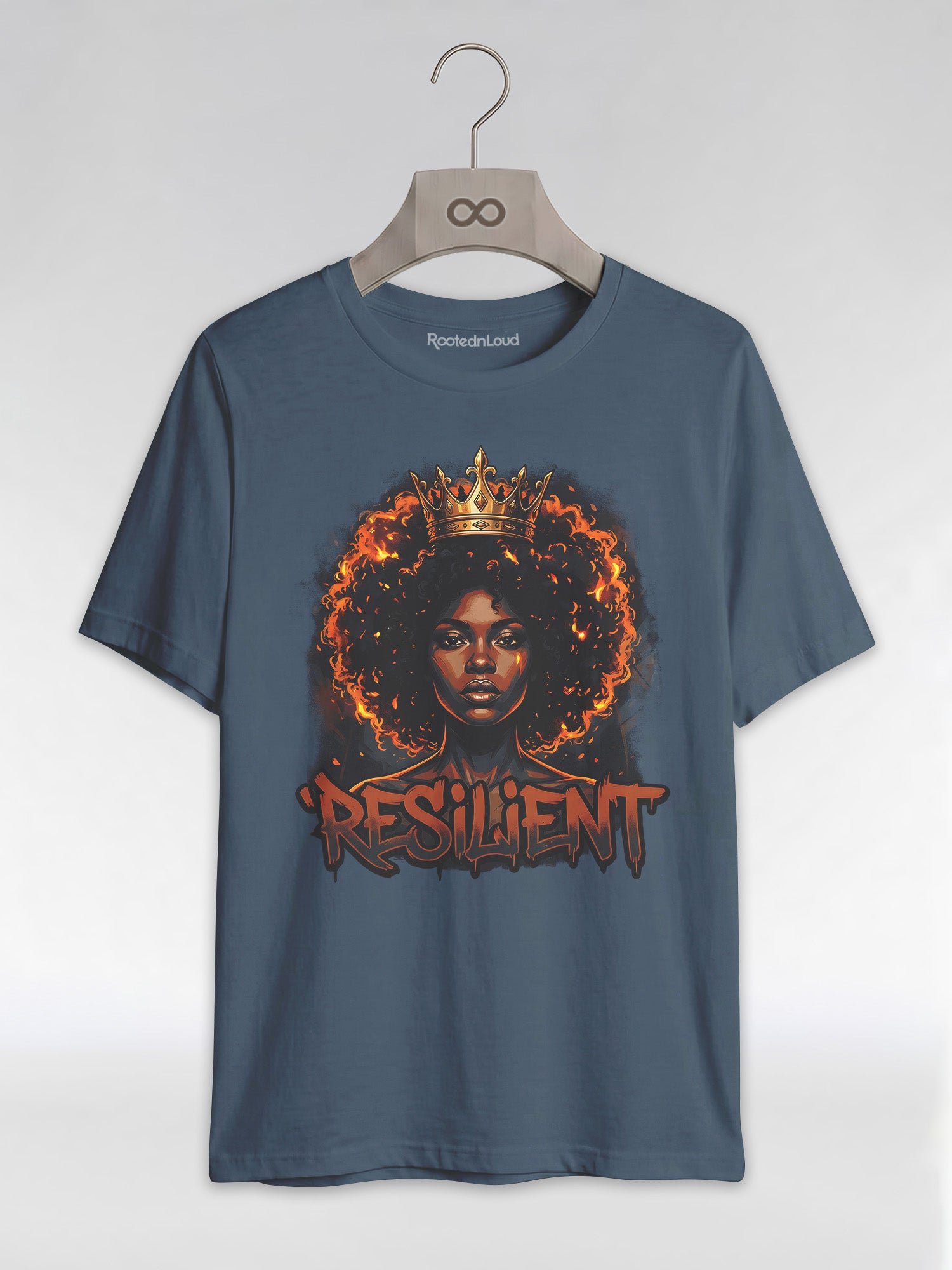 Resilient Black Queen: Fire Afro Crown Graphic T-Shirt - RootednLoud