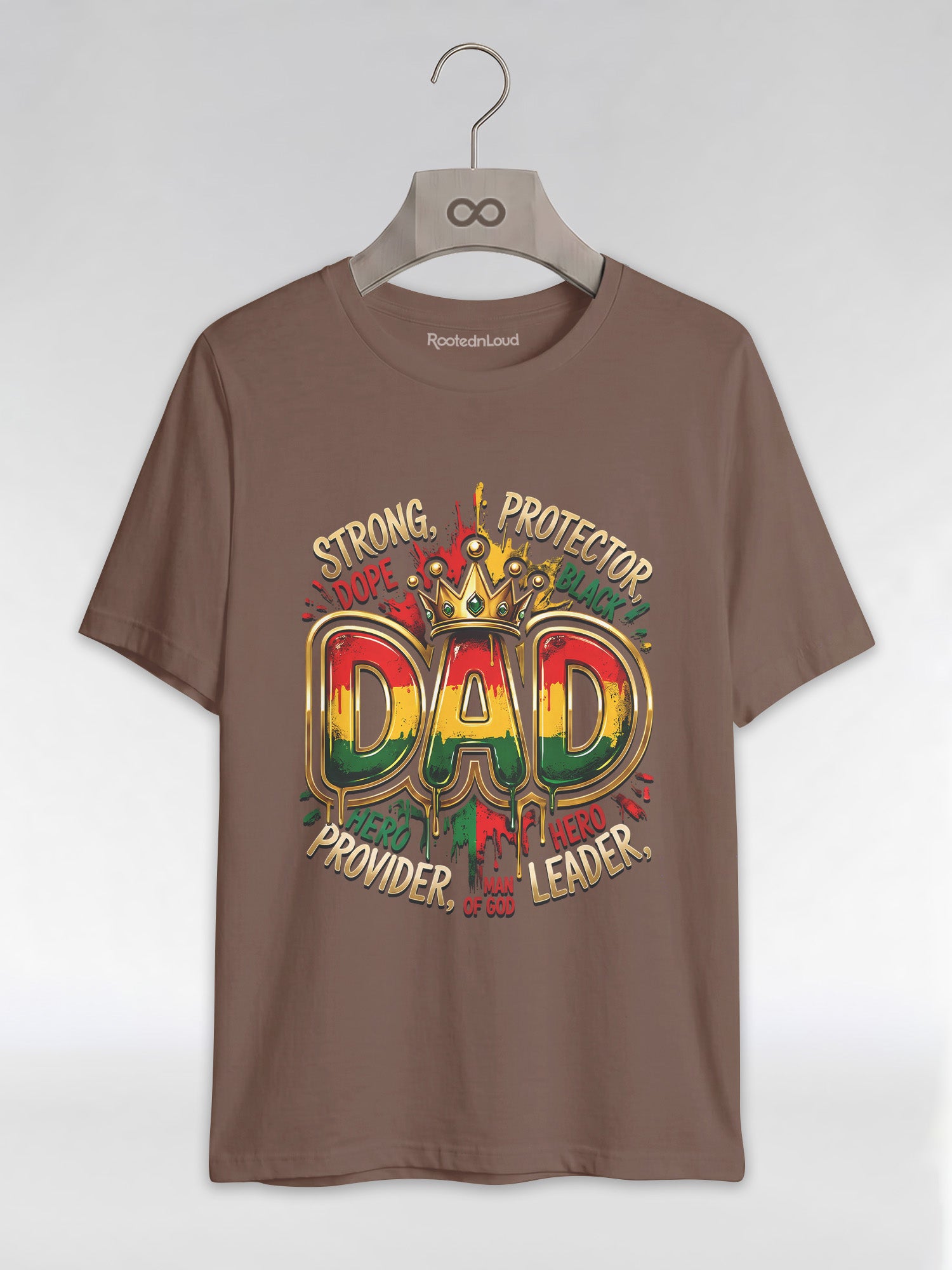 Black Dad Strong Protector Leader Crown Graphic T-Shirt - RootednLoud