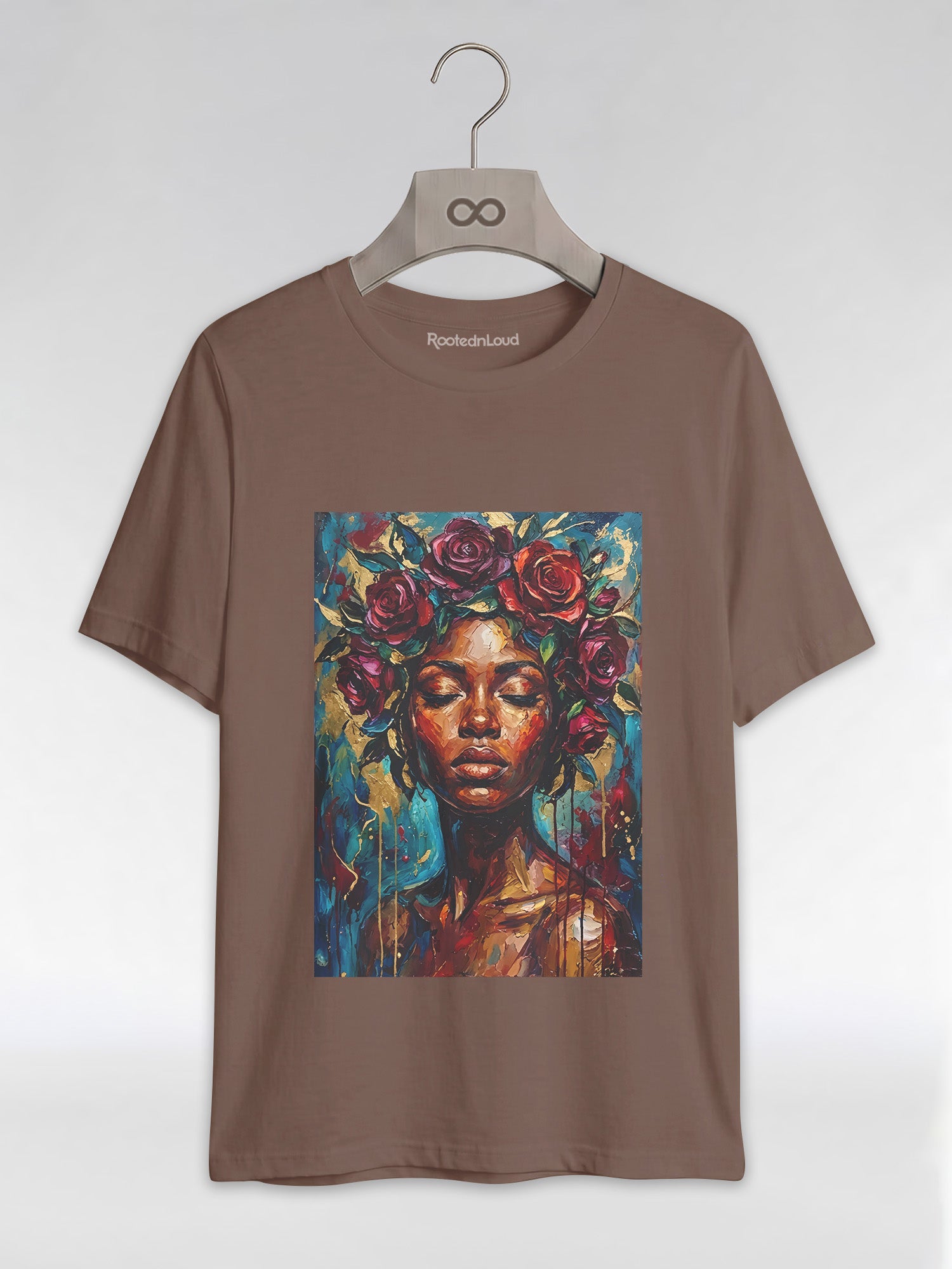 Painted Queen: Oil Painting Floral Black Woman Graphic T-Shirt - RootednLoud