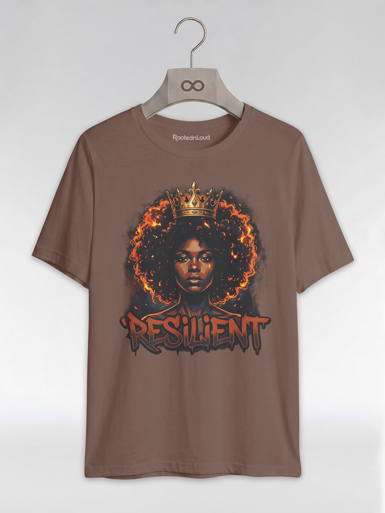Resilient Black Queen: Fire Afro Crown Graphic T-Shirt - RootednLoud