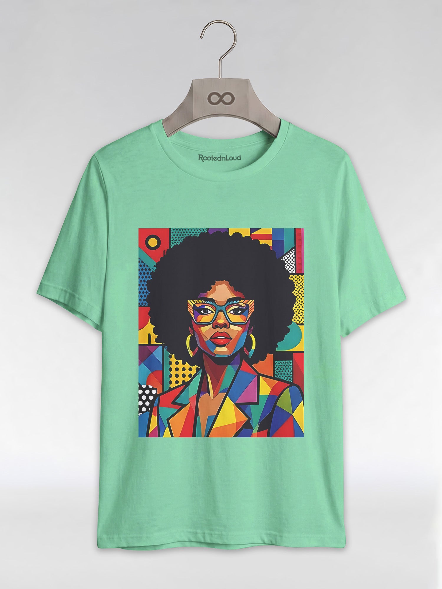Black Queen Pop Art: Geometric Afro Portrait Graphic T-Shirt - RootednLoud