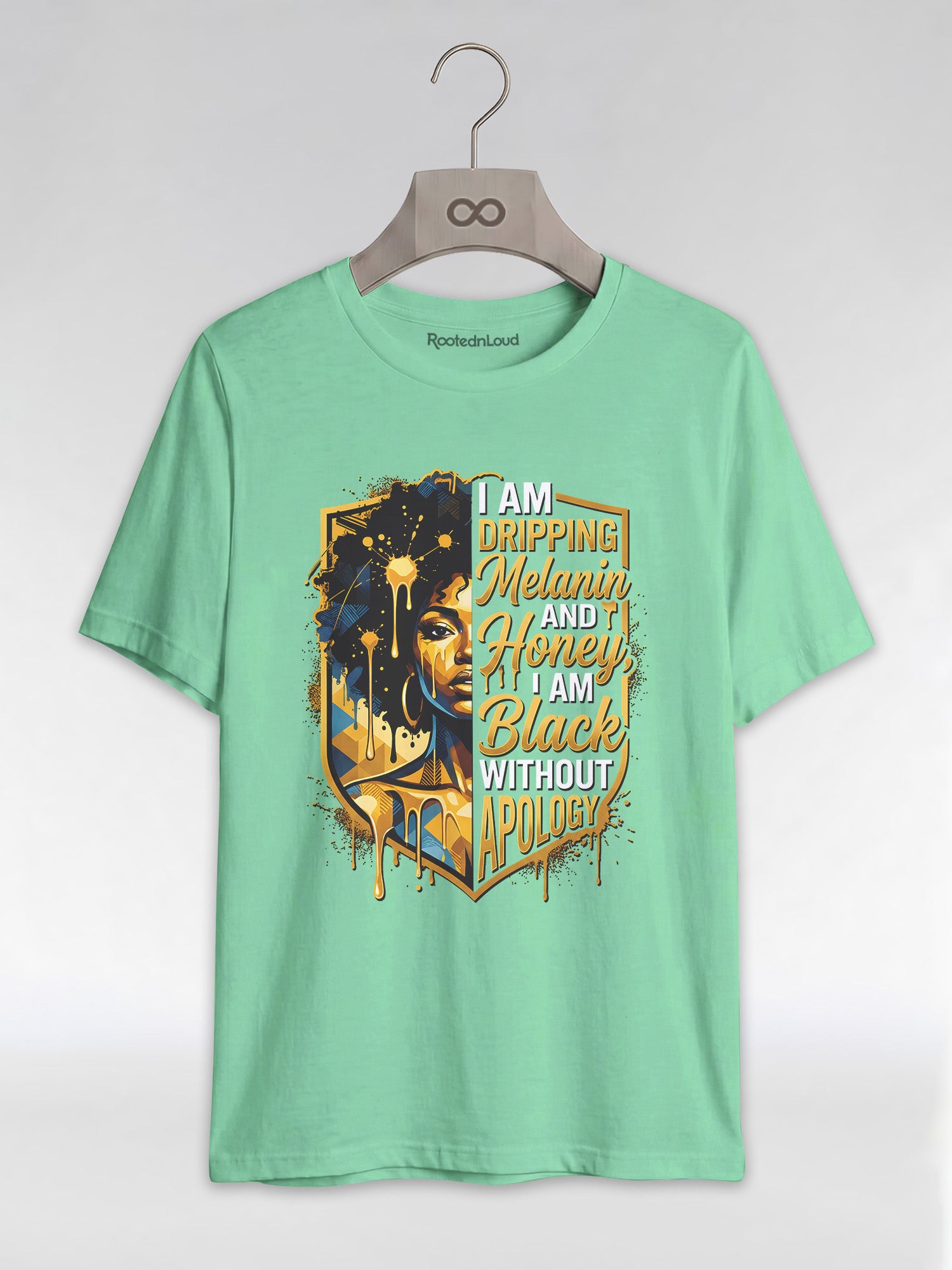 The Royal Shield: Dripping Melanin and Honey Black Queen Graphic T-Shirt - RootednLoud