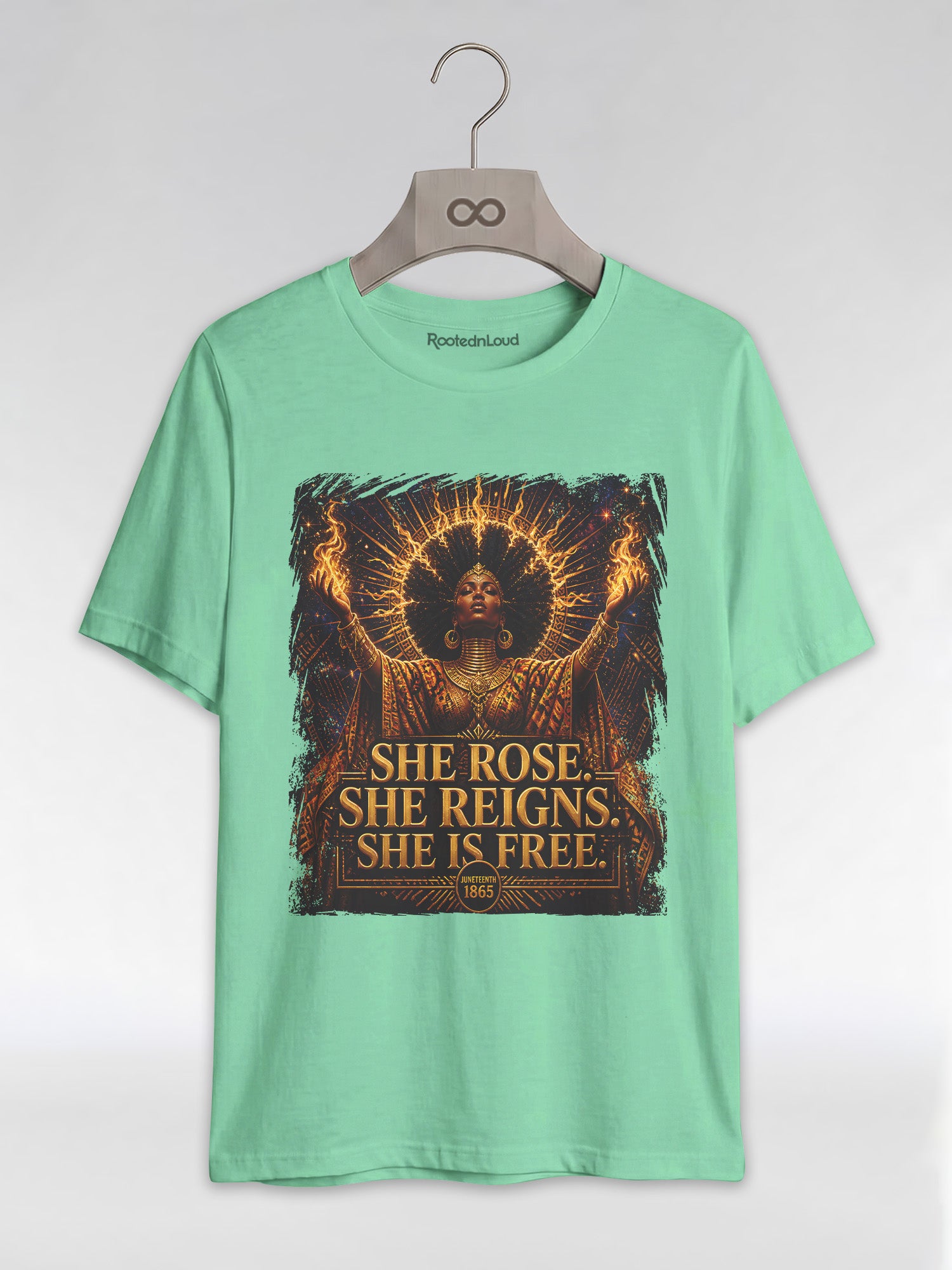 She Rose She Reigns She Is Free: Juneteenth Goddess Graphic T-Shirt - RootednLoud