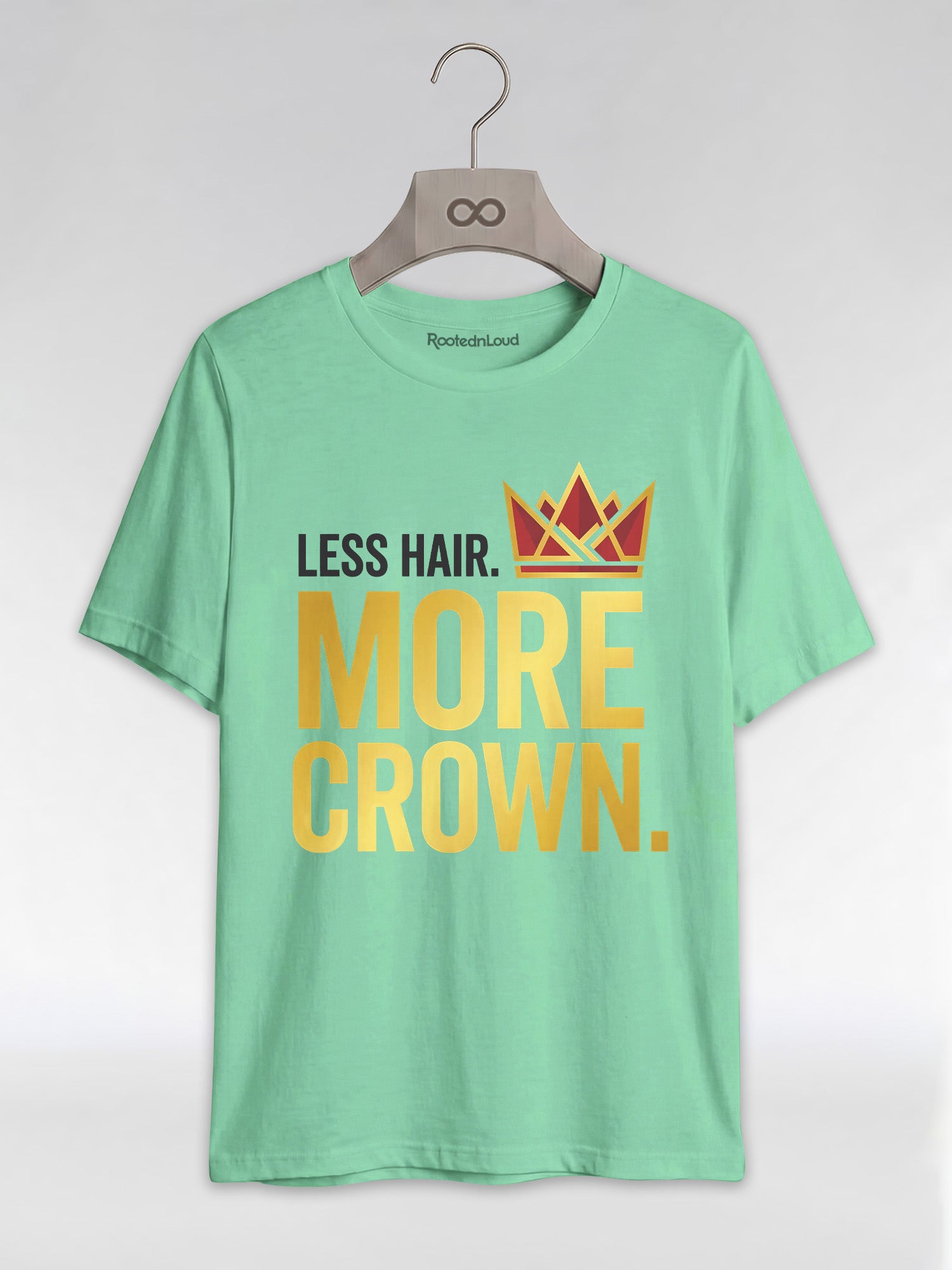 Bald & Proud: Less Hair More Crown Golden Typography Graphic T-Shirt - RootednLoud