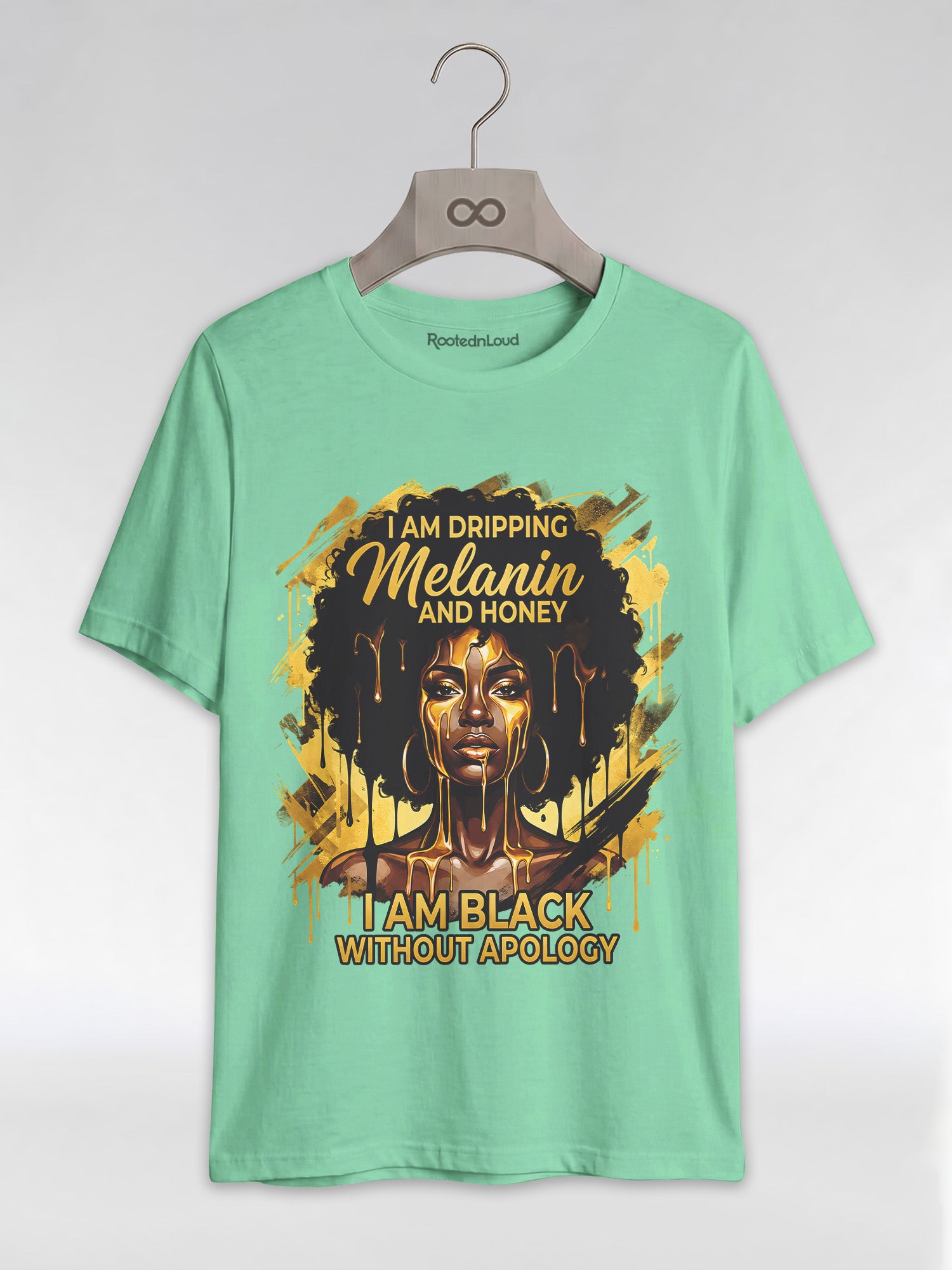Dripping Melanin and Honey: Black Queen Gold Edition Graphic T-Shirt - RootednLoud