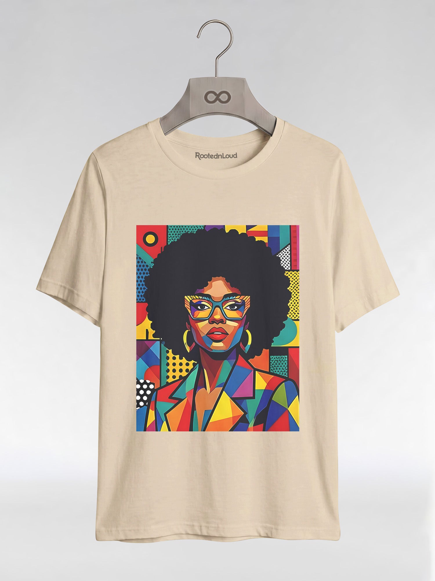 Black Queen Pop Art: Geometric Afro Portrait Graphic T-Shirt - RootednLoud