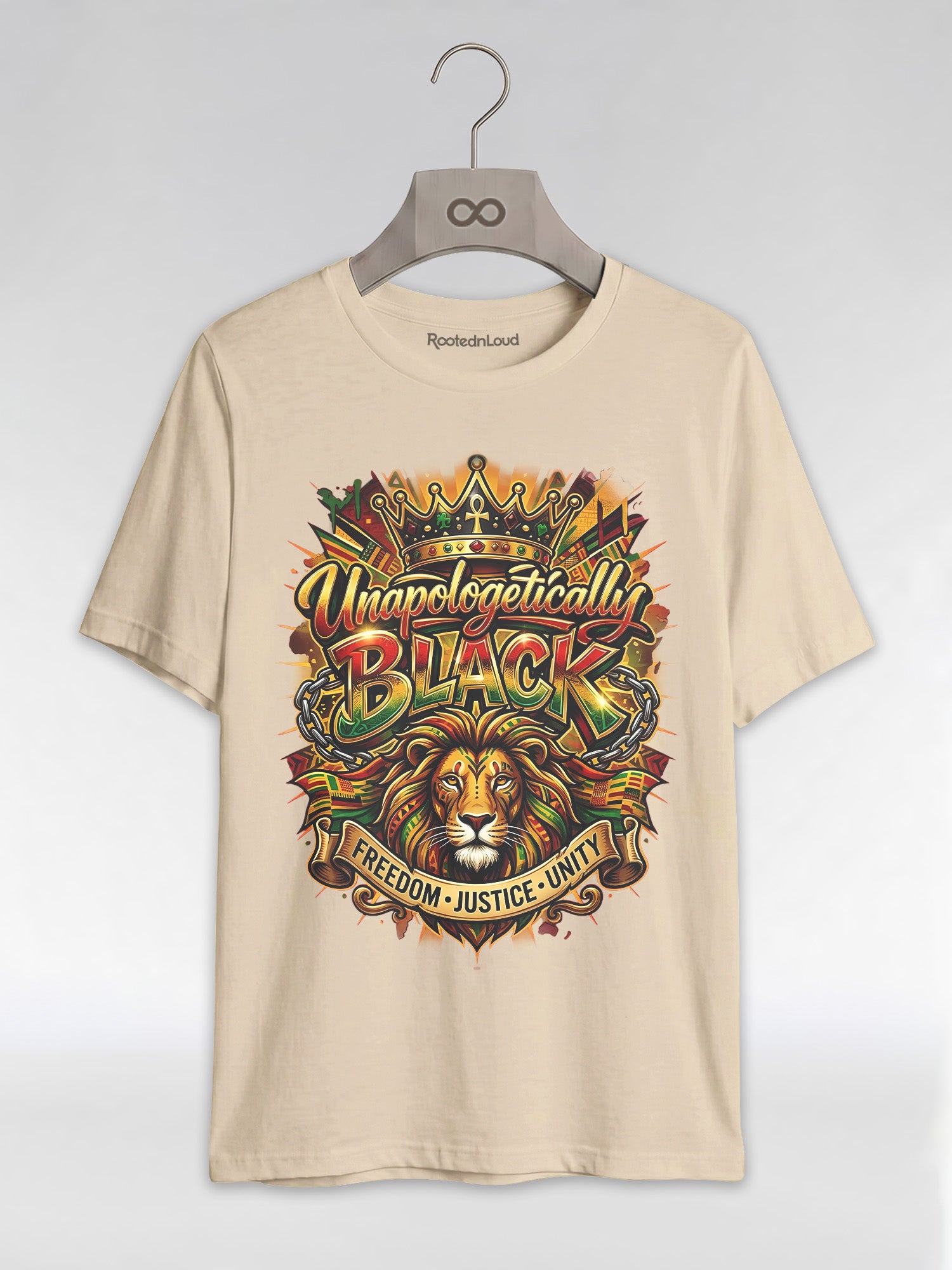 Unapologetically Black Lion Crown: Pan-African Pride Graphic T-Shirt - RootednLoud