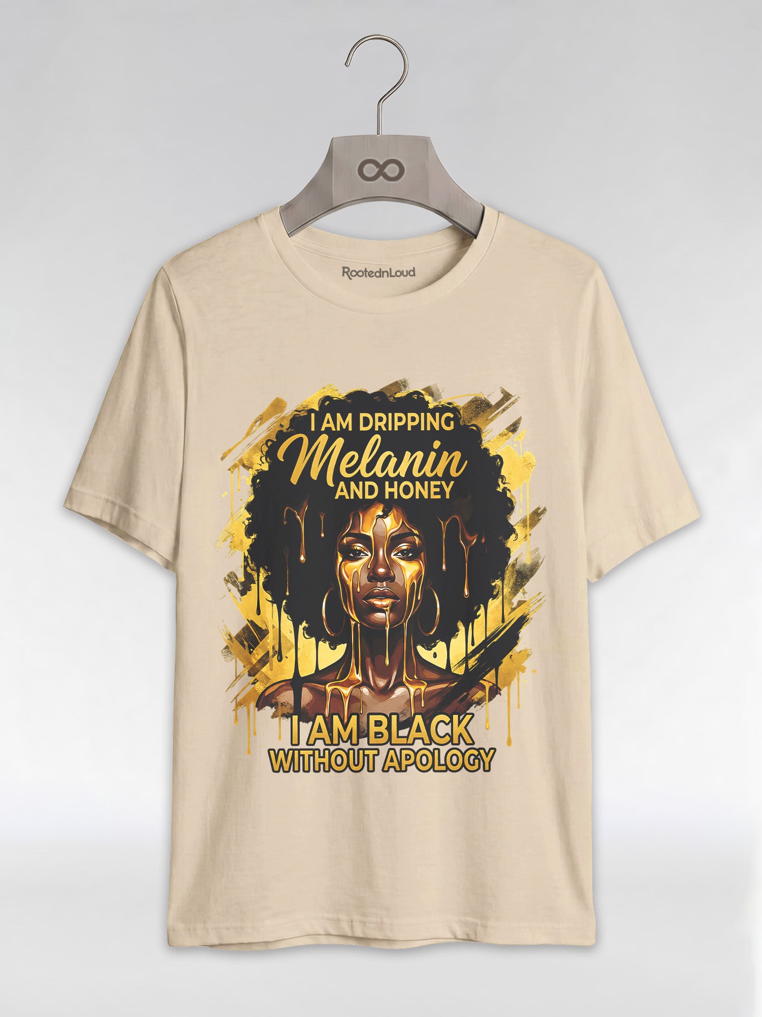 Dripping Melanin and Honey: Black Queen Gold Edition Graphic T-Shirt - RootednLoud