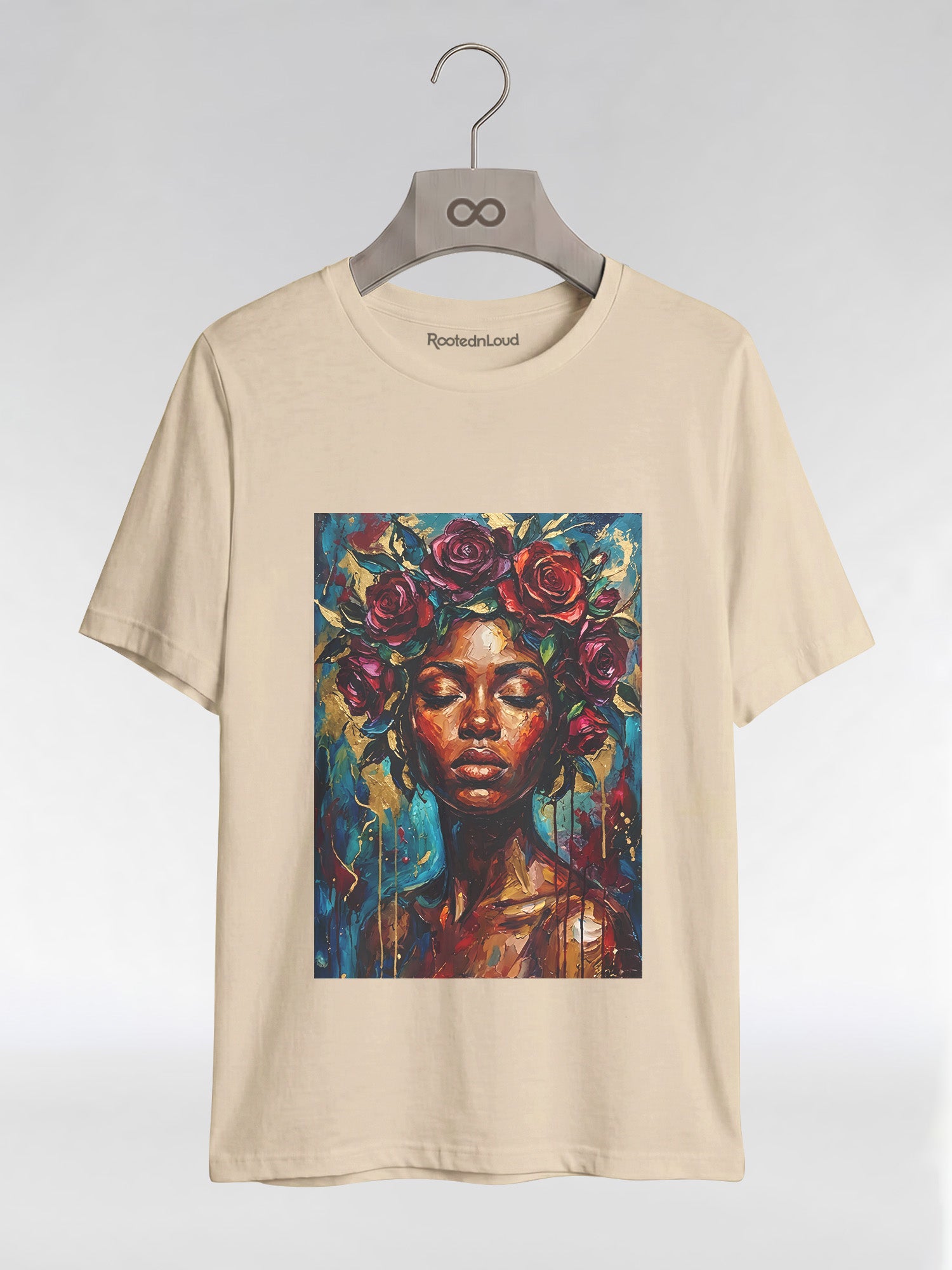 Painted Queen: Oil Painting Floral Black Woman Graphic T-Shirt - RootednLoud