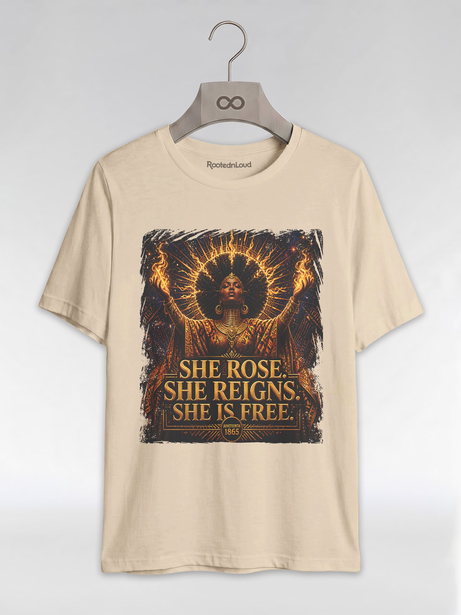 She Rose She Reigns She Is Free: Juneteenth Goddess Graphic T-Shirt - RootednLoud