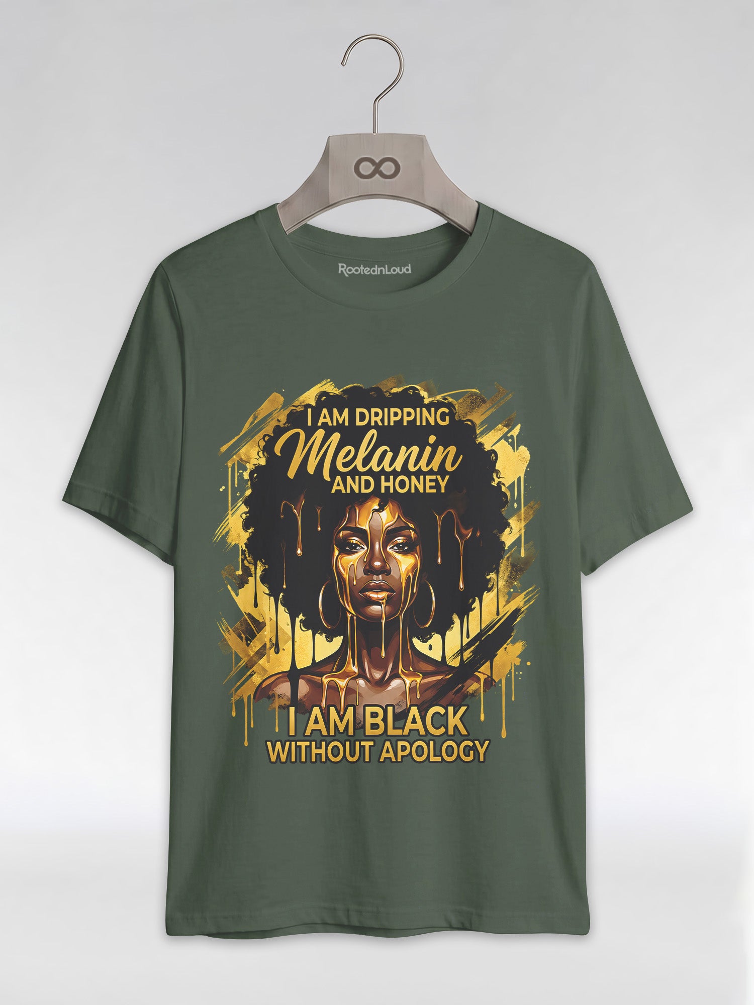 Dripping Melanin and Honey: Black Queen Gold Edition Graphic T-Shirt - RootednLoud
