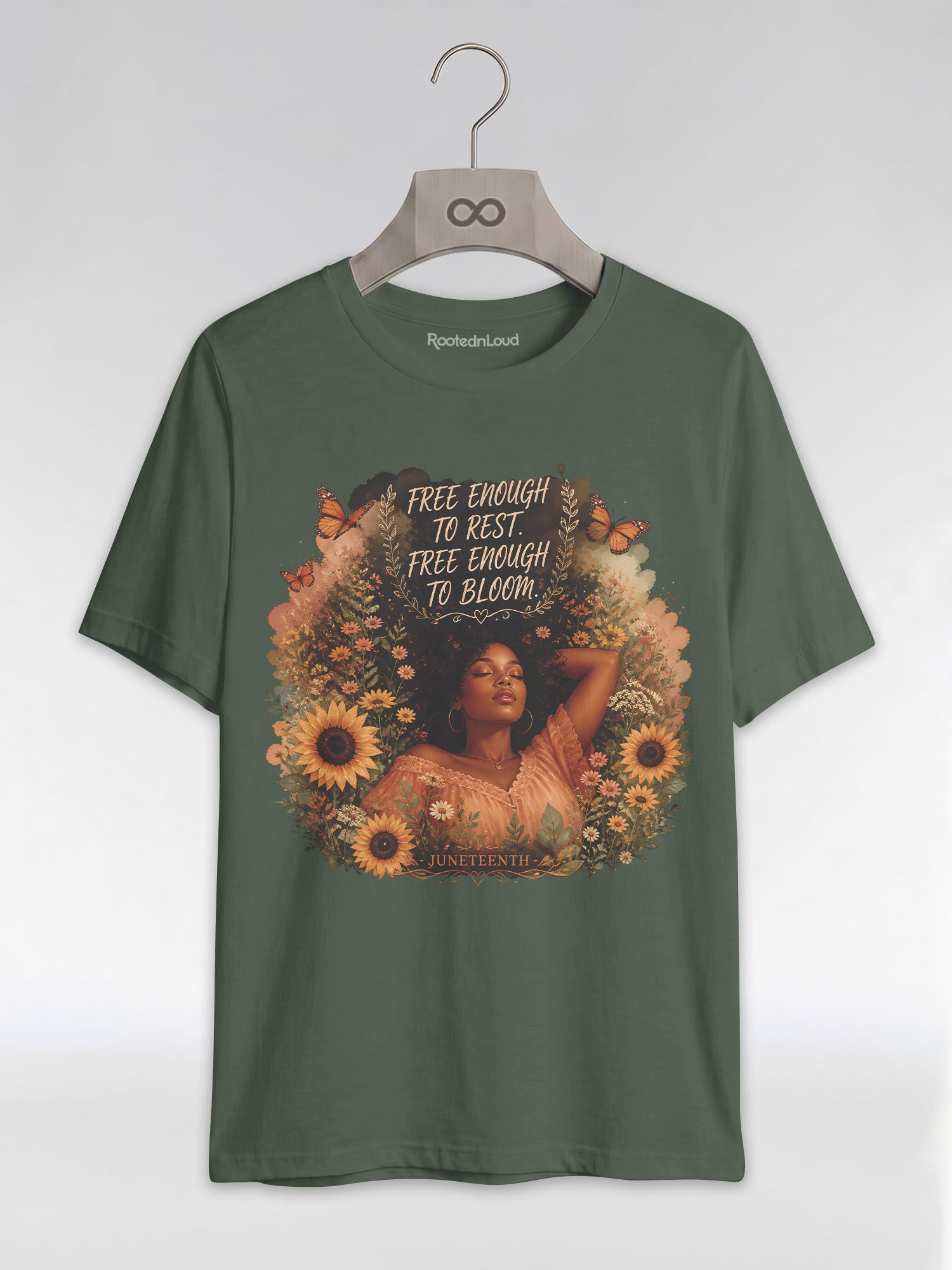 Free Enough To Rest: Juneteenth Floral Melanin Queen Graphic T-Shirt - RootednLoud