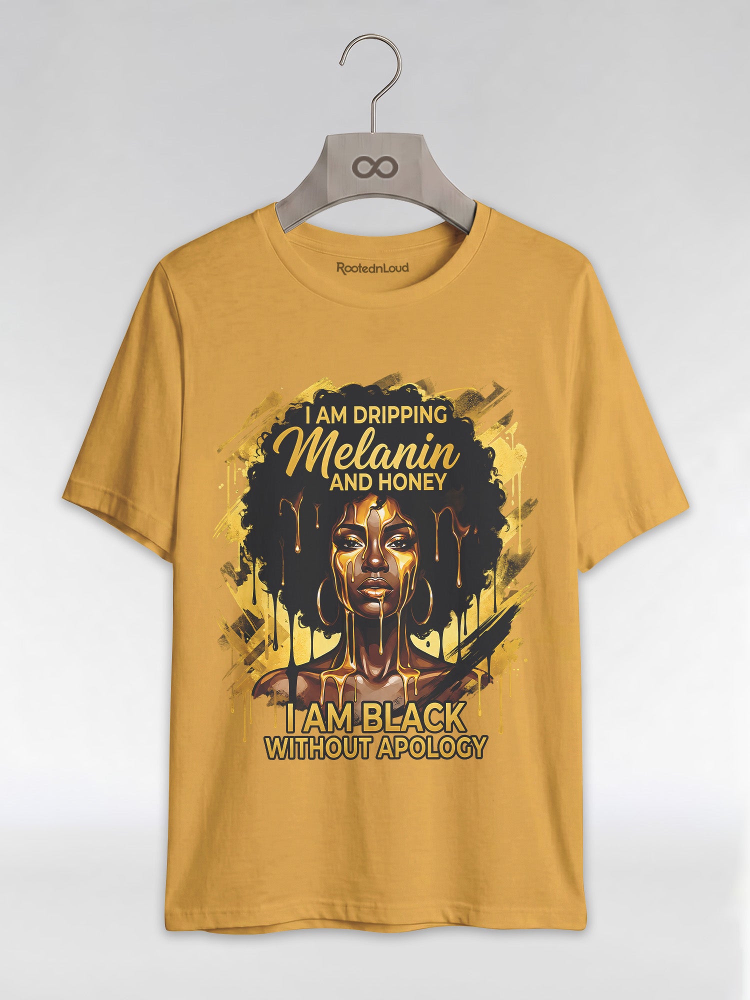 Dripping Melanin and Honey: Black Queen Gold Edition Graphic T-Shirt - RootednLoud
