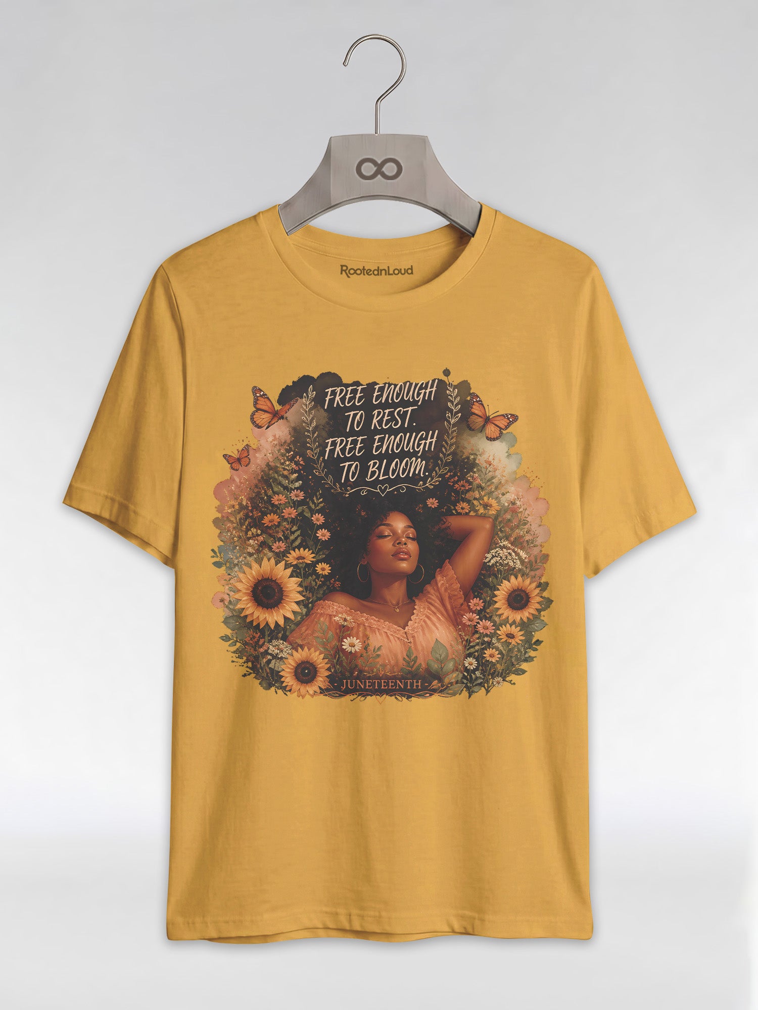 Free Enough To Rest: Juneteenth Floral Melanin Queen Graphic T-Shirt - RootednLoud