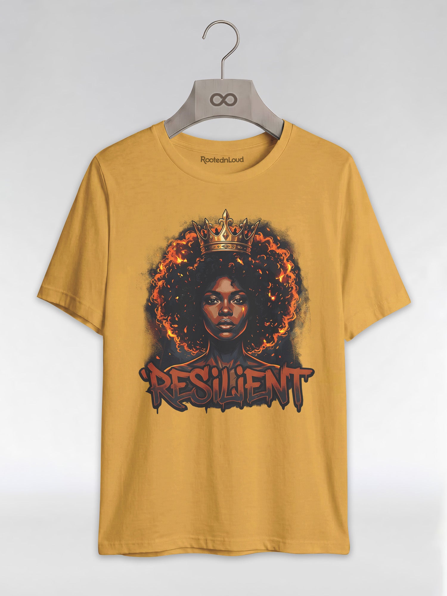 Resilient Black Queen: Fire Afro Crown Graphic T-Shirt - RootednLoud