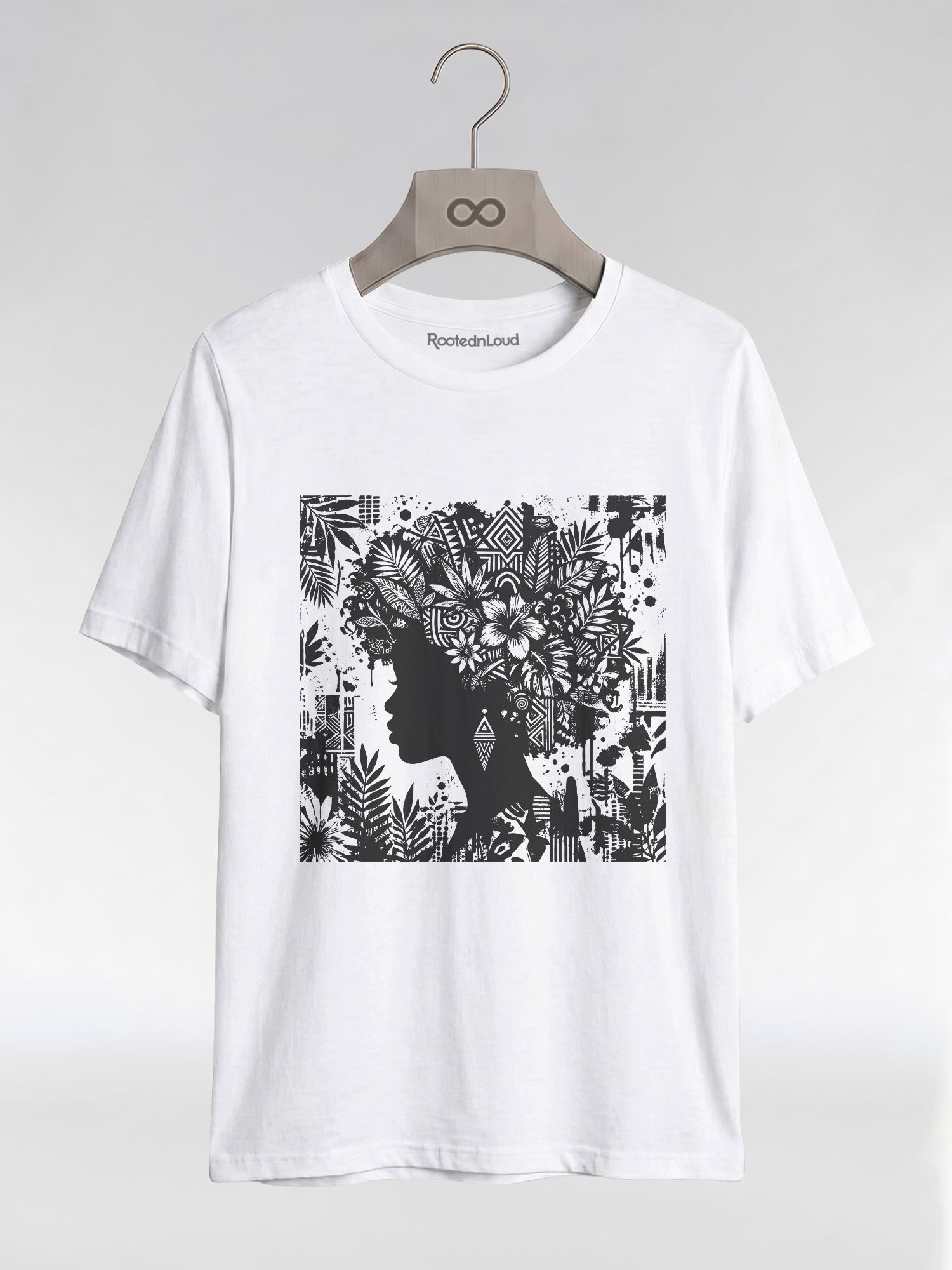 Black Queen: Artistic Silhouette Floral Graphic T-Shirt - RootednLoud