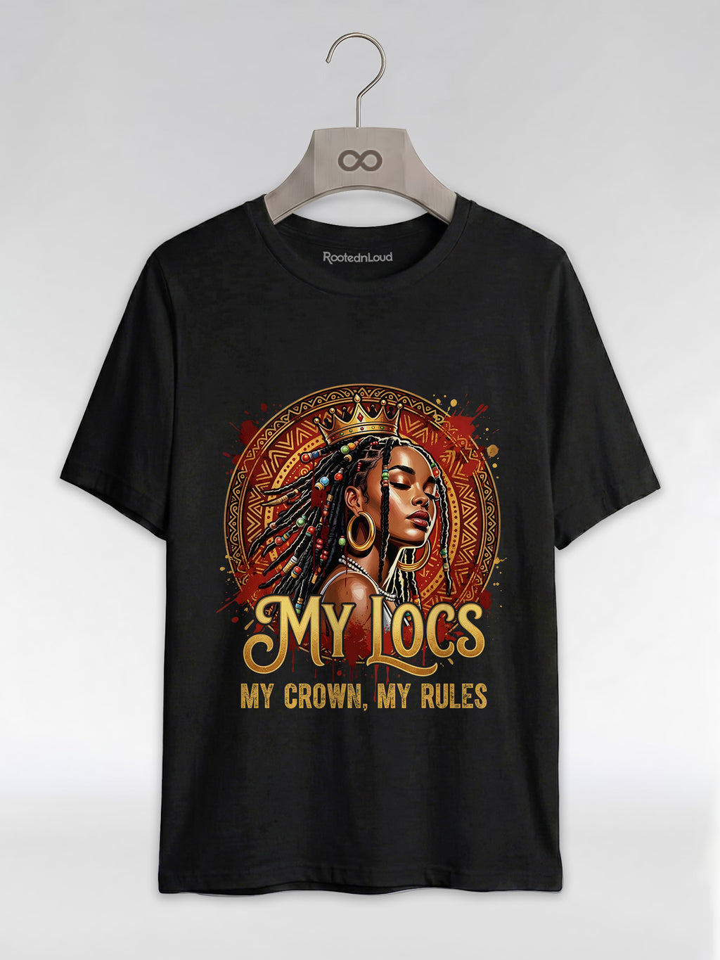 My Locs My Crown: Regal Black Queen Graphic T-Shirt - RootednLoud