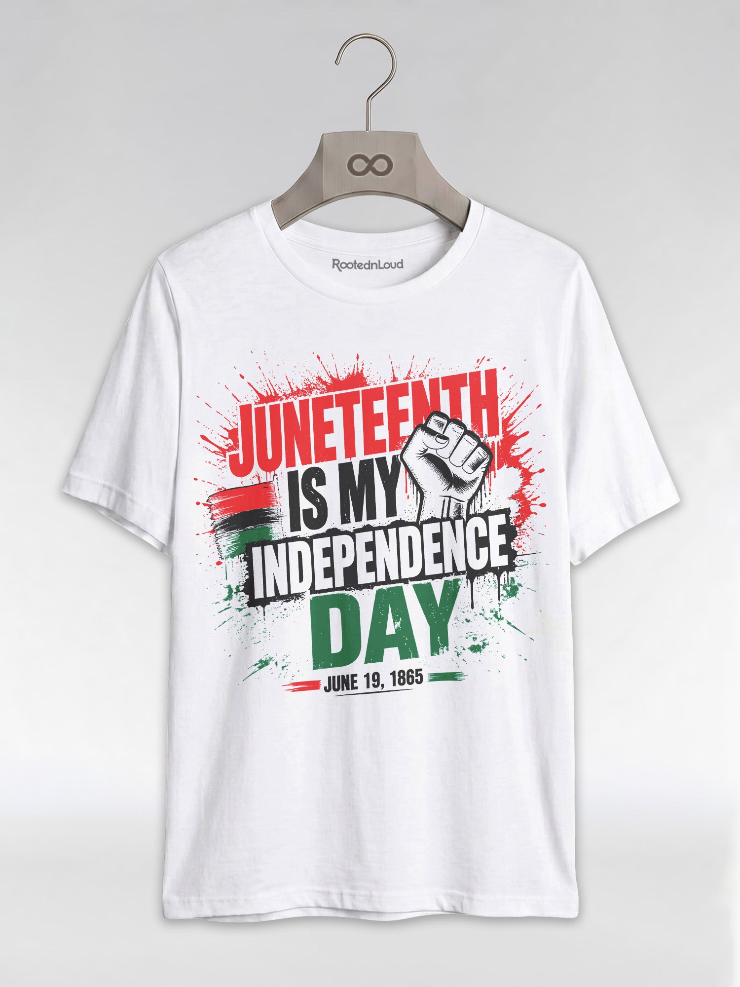 Juneteenth Is My Independence Day: Black History Raised Fist Graphic T-Shirt - RootednLoud