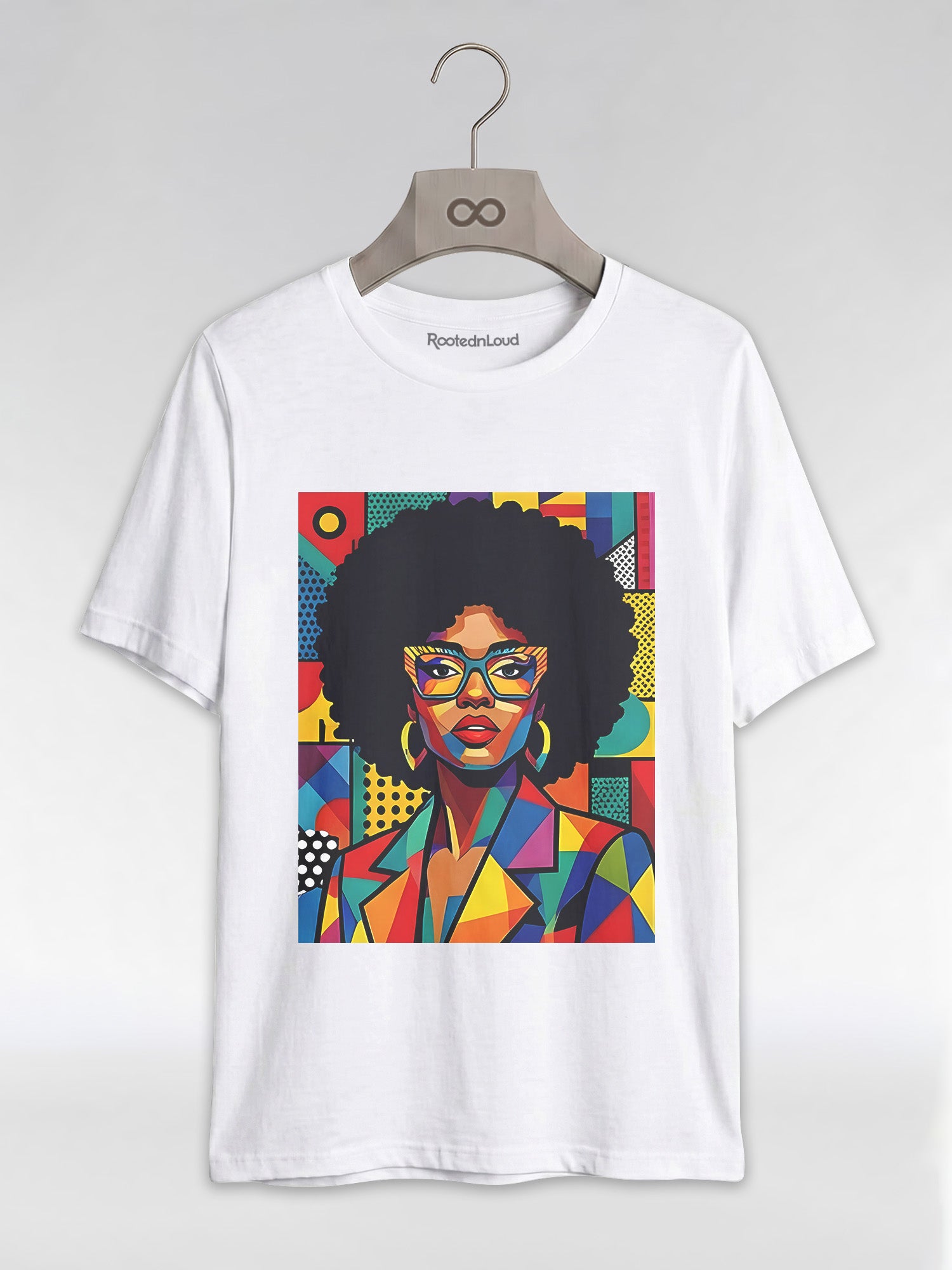 Black Queen Pop Art: Geometric Afro Portrait Graphic T-Shirt - RootednLoud