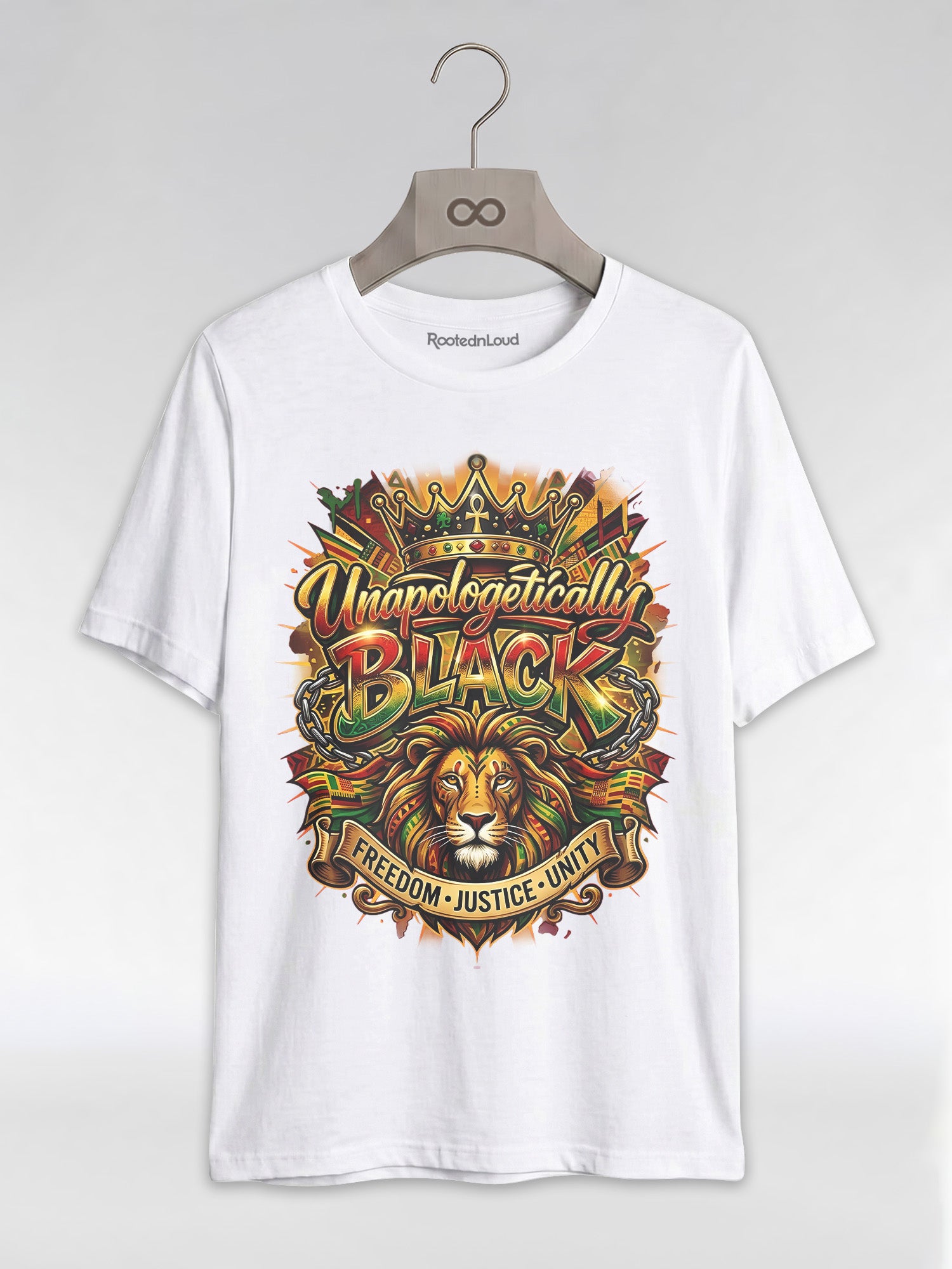 Unapologetically Black Lion Crown: Pan-African Pride Graphic T-Shirt - RootednLoud