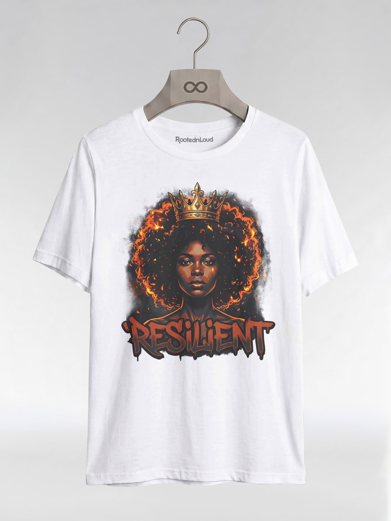 Resilient Black Queen: Fire Afro Crown Graphic T-Shirt - RootednLoud