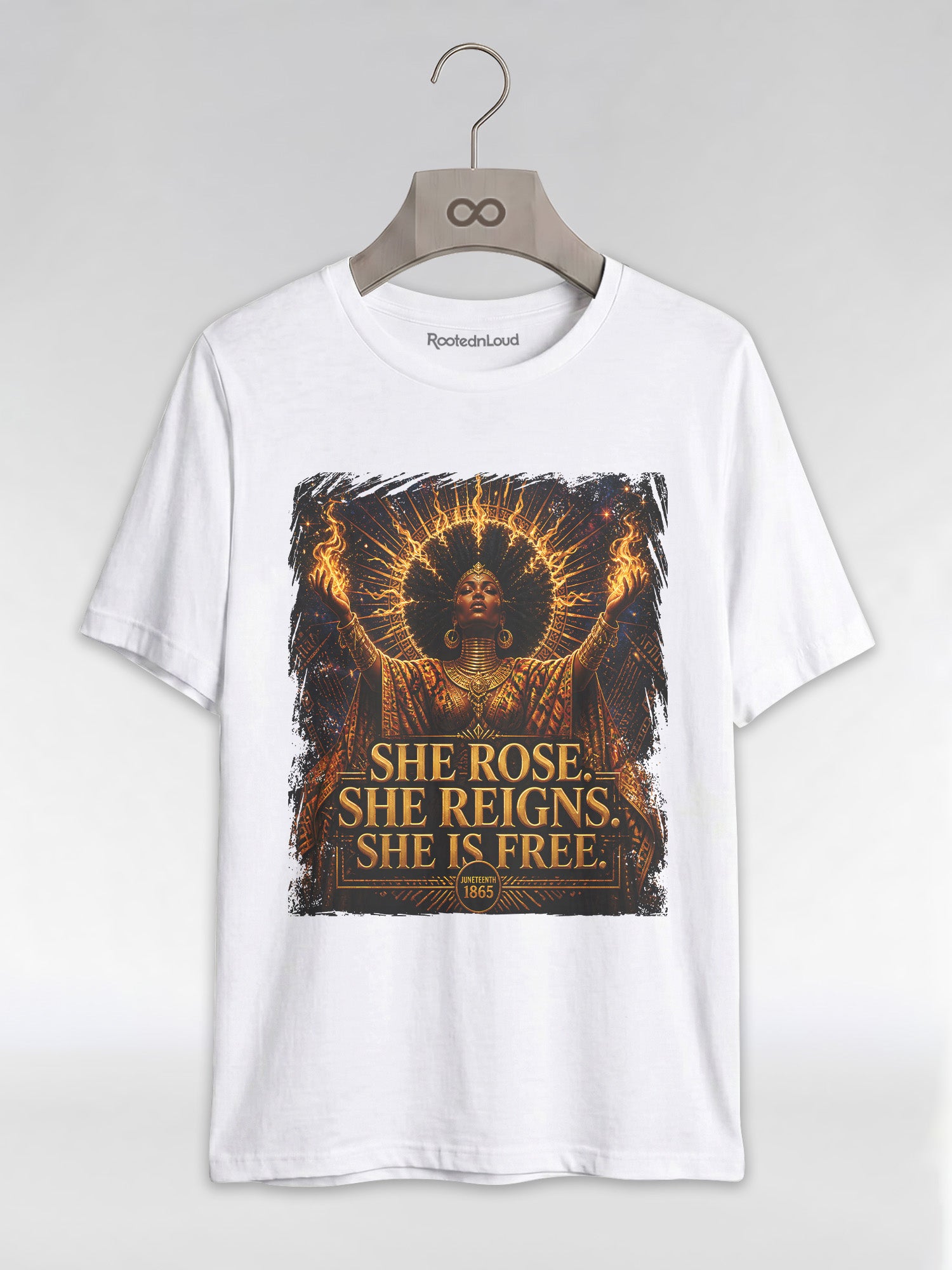 She Rose She Reigns She Is Free: Juneteenth Goddess Graphic T-Shirt - RootednLoud